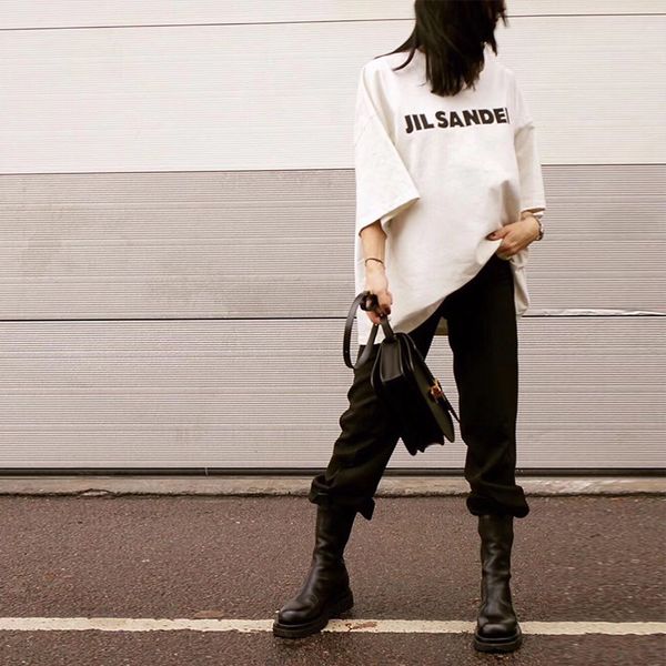 

printed dongguan neck amoy round designer t-shirt letter jillander short sleeve loose generation, White;black