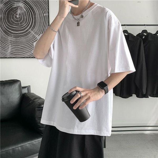 

men's t-shirts summer man short sleeve solid color casual oversized t shirt men harajuku hip hop cotton clothing tee, White;black