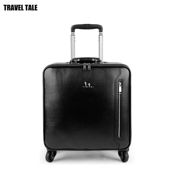 

suitcases travel tale men genuine cow leather cabin trolley suitcase spinner carry on business bag wheel