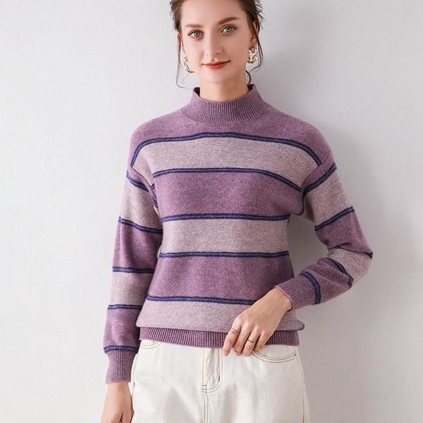 

autumn and winter half high nneck women's 100% pure wool sweater loose thick knit bottoming pullover sweaters, White;black