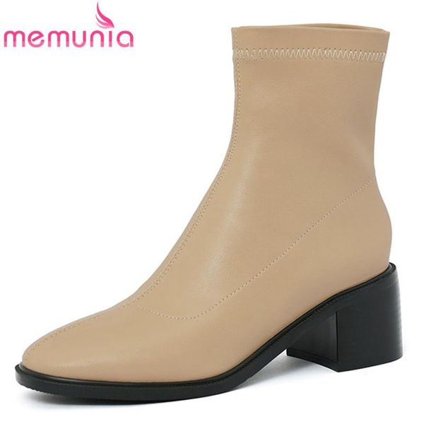 

boots smirnova 2021 big size 46 square heel stretch pu ankle women round toe solid colors autumn winter casual shoes ladies, Black