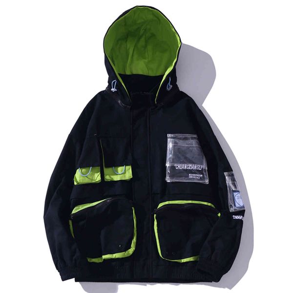 

men's jackets lacible men hip hop multi-slices pocketscasual hoodie harajuku streetwear men's jackets fashion large, Black;brown