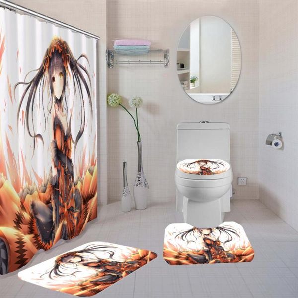

bath accessory set custom japan anime 4 piece curtain with hook date a live waterproof shower toilet lid cover anti slip rugs