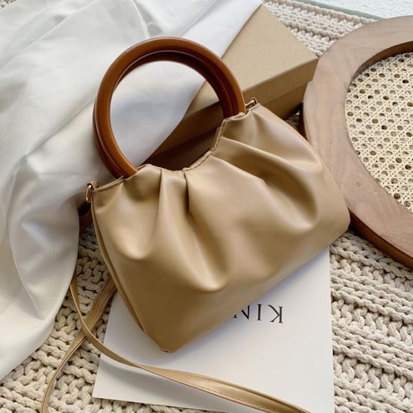 

evening bags fashion portable women messenger bag solid color ladies pleated small shoulder elegant female ring handle purse handbags