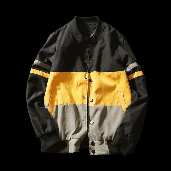 

men's jackets yuwaijiaren oversize 5xl spring autumn polyester jacket men thin spliced fashion coats male casual stand collar bomber, Black;brown
