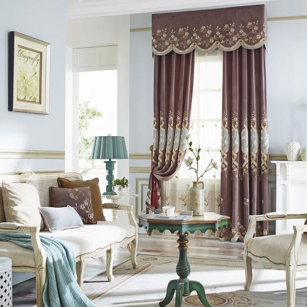 

curtain & drapes custom european style purple thick flannel embroidered high grade cloth blackout valance tulle e981