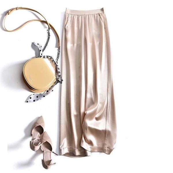 

women summer satin wide leg pants casual large size loose high waist solid trousers female korean elegant straight 210925, Black;white