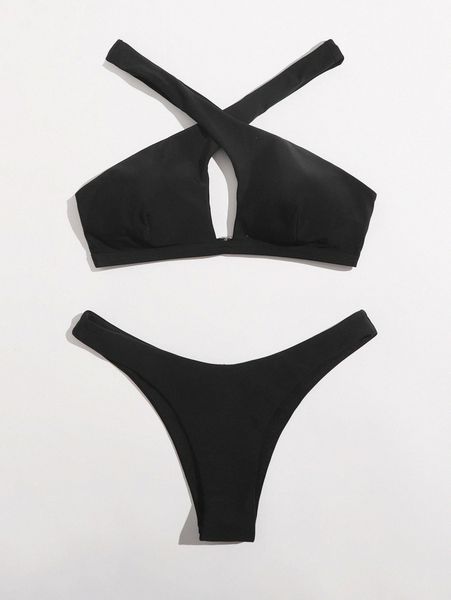 

crisscross high cut bikini swimsuit d13k#, White;black