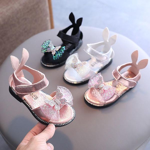 

sandals girls' 2021 korean princess diamond shoes net red foreign air anti slip soft sole student flat butterfly, Black;red