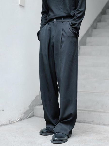 

men's pants straight leg suit spring and autumn elastic waist classic dark simple light mature wind loose large size casual, Black
