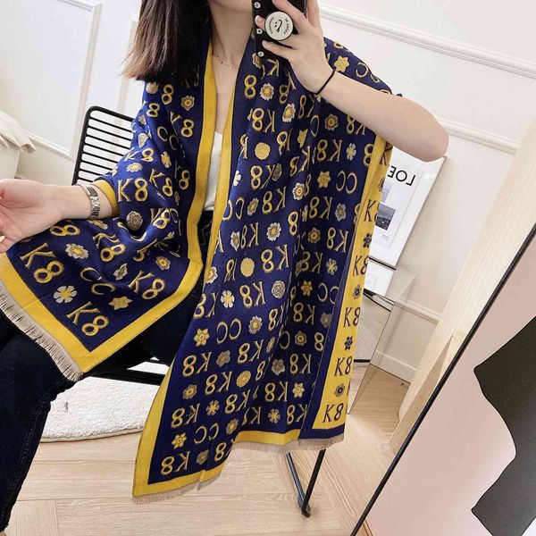 

design autumn cashmere scarf female korean version versatile bib summer air conditioning warm big shawl k, Blue;gray