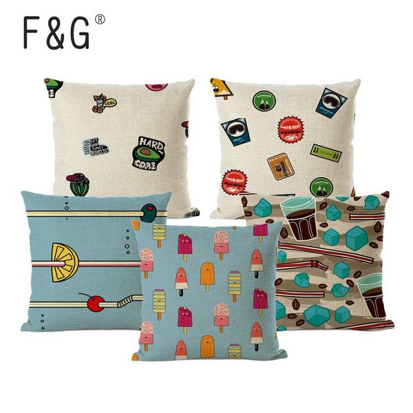 

cushion/decorative pillow summer cool drink cartoon cushion cover soda ice cream printed cotton linen office waist car sofa decoration case