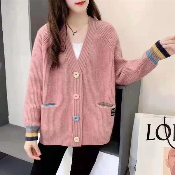 

women's sweaters long sleeve straights with cleavage v women's knitted shirt wholesale winter loose big pocket female cardigan la, White;black