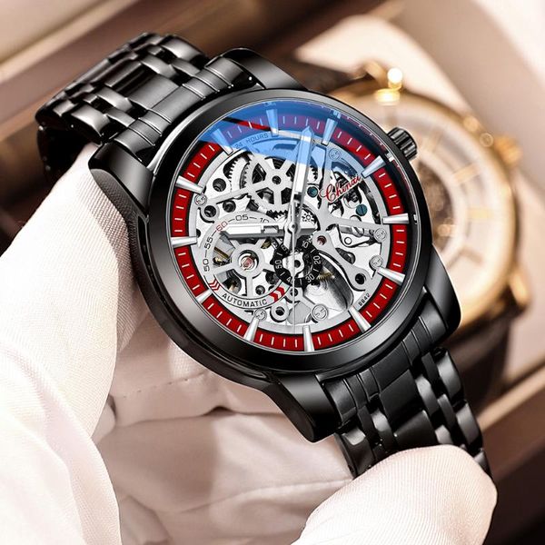 

wristwatches chenxi men's automatic mechanical watches business waterproof luminous watch men stainless steel tourbillon wristwatch, Slivery;brown