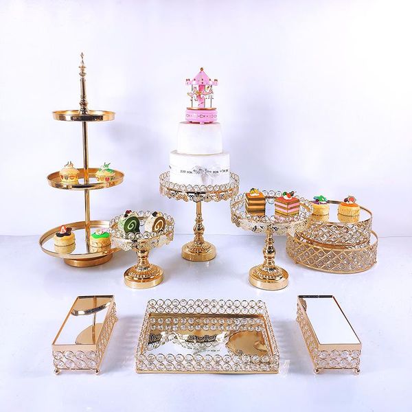 

other festive & party supplies 8-12pcs acryl mirror metal cake stand set round wedding birthday dessert gold cupcake pedestal display plate