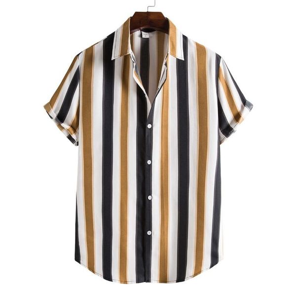 

men's casual shirts men clothing 2021 summer fashion trend striped short-sleeved printed shirt camisas para hombre, White;black