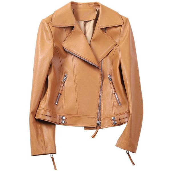 

women's leather & faux real sheepskin jacket woman genuine coats women short korean style jackets famale leren jas dames sqq98, Black