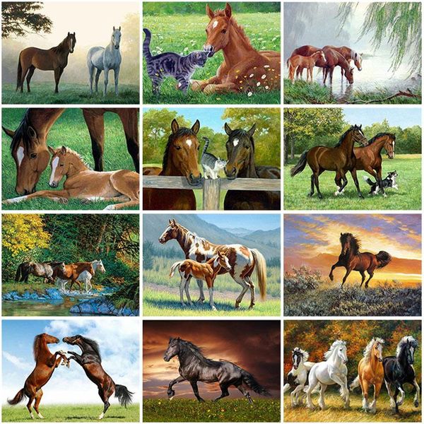 

diamond painting scenery diy 5d horse full round drill embroidery animals picture mosaic rhinestone home decoration