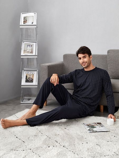 

men geo print pj set l3yo#, Black;brown