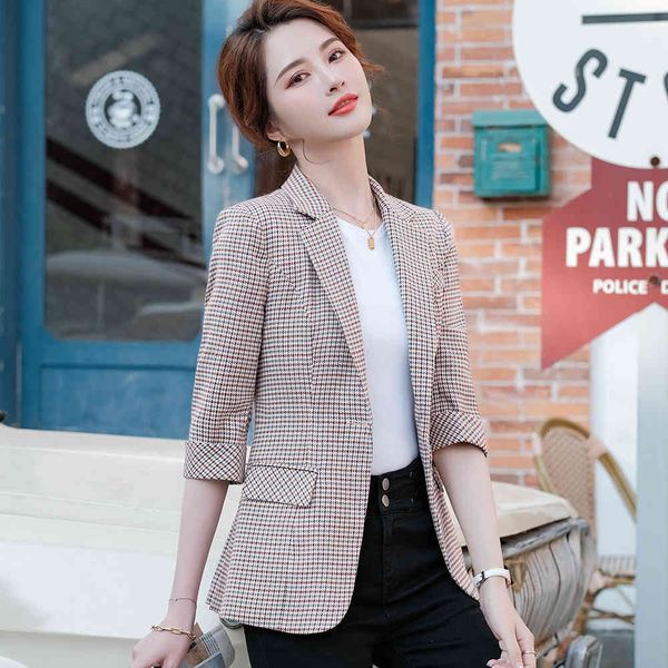 

suit suit female red gray plaid half sleeve blazer for 2021 spring will see fashion ladies only formal button jacket, White;black