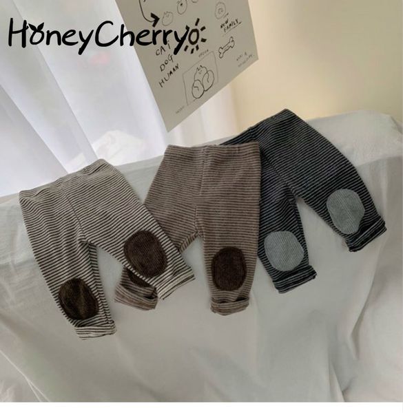 

spring and autumn baby striped leggings thickened elastic patch pants girl clothes 210515, Blue