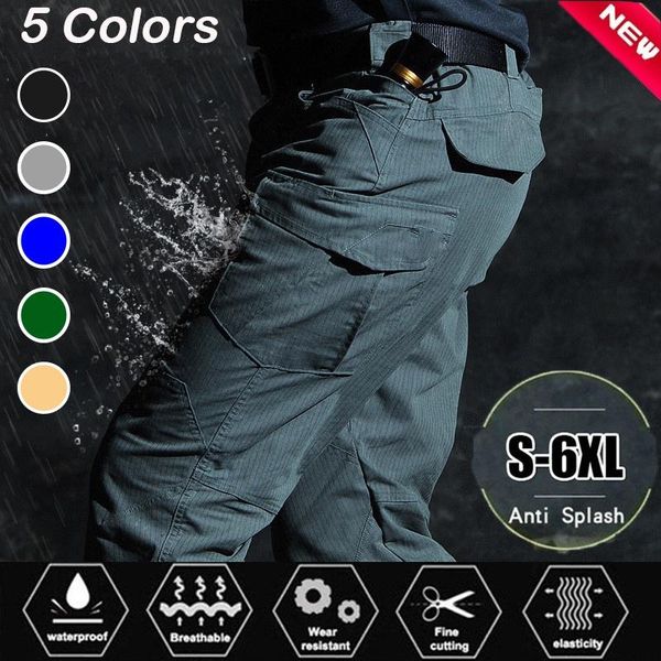 

men's summer casual cargo pants classic outdoor hiking trousers slim waterproof wear resistant military army tactical, Black