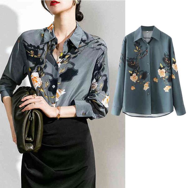 

legging female fashion flower print collar long chiffon shirt loose, Black