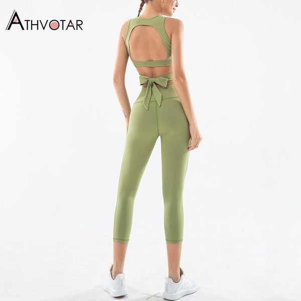 

women's two piece pants athvotar jogger set women high waist bow-knot bra push up leggings fitness 2 sets tracksuit, White