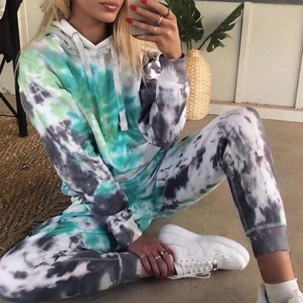 

women's tracksuits women casual home gradients printing long sleeves pullover 2 piece sports suit cotton blend tracksuit conjuntos de, Gray