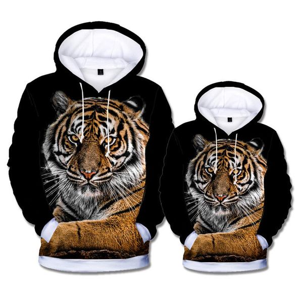 

men's hoodies & sweatshirts 3d print animal hooded pullovers tiger men women children streetwear family set sweethearts outfit, Black