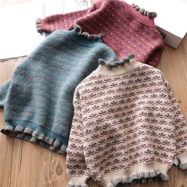 

autumn winter girls pullover sweater kids knitting sweater children soft clothes girl outfit clothing 2-14y 211117, Blue
