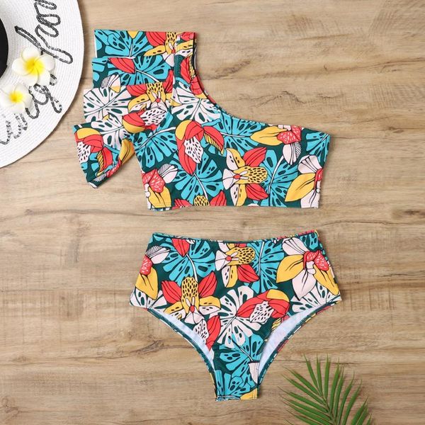 

women's swimwear 2021 women swimsuit brazilian bikini set one shoulder thong ruffle biquini bathing suit beachwear floral, White;black