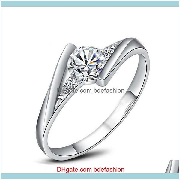 

band jewelry925 sterling sier high qulity white gold plated clear cz zircon rings for women wedding jewelry gifts drop delivery 2021 gxukb, Silver