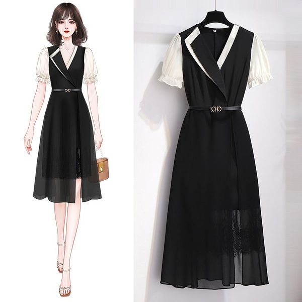 

plus size dresses womens lace patchwork dress l-5xl  xxxl xxxxl 4xl xxxxxl 100kg woman office ladies work party cocktail long, Black