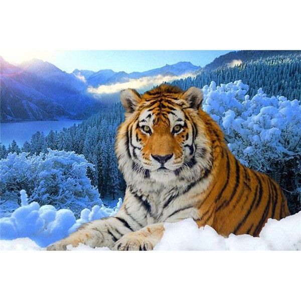 

diamond painting 5d diy embroidery tiger kneeling on snow cross stitch full square rhinestone mosaic decoration gift kbl