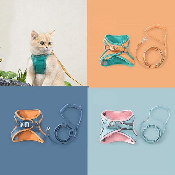 

dog collars & leashes cat adjustable harness soft breathable vest walking lead leash for small medium cats pet easy control