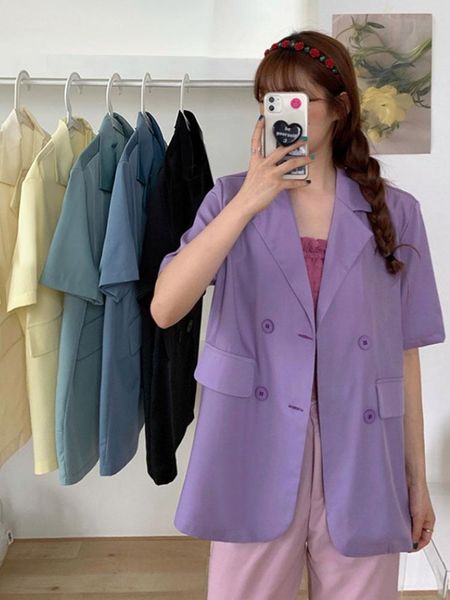 

summer 2021 korean style candy color short sleeve blazers and jacket women all-match multi-color loose slim thin blazer coat women's su, White;black