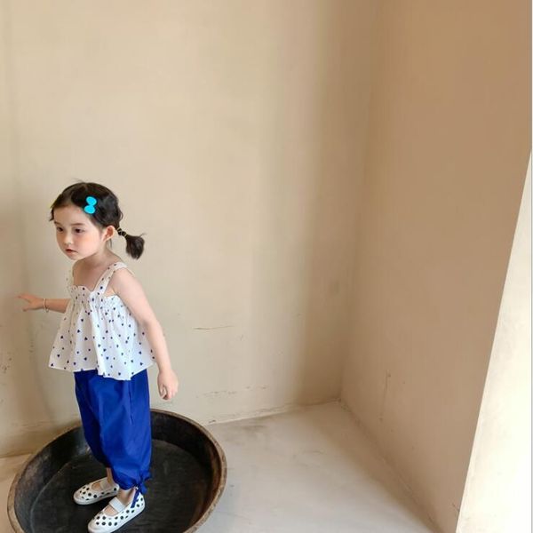 

girls 2 pcs set dots shirt+long pants cotton summer fashion suits 2-7 years cy393 clothing sets, White