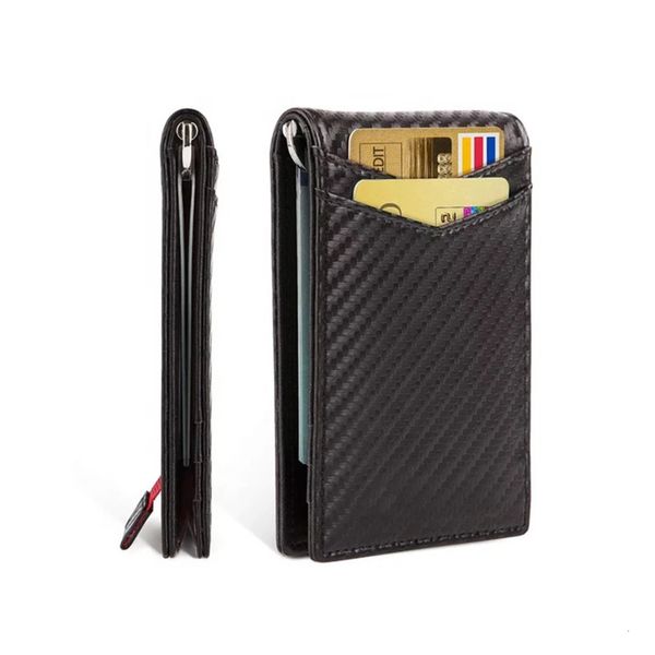 

the wallet men's wallet carbon fiber rfid ultra thin short men's wallet, Black
