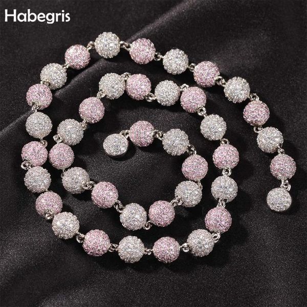 

chains habegris hip hop jewelry iced out ball necklaces bling cz chain for women with magnet clasp 8.5mm spherical fashion, Silver