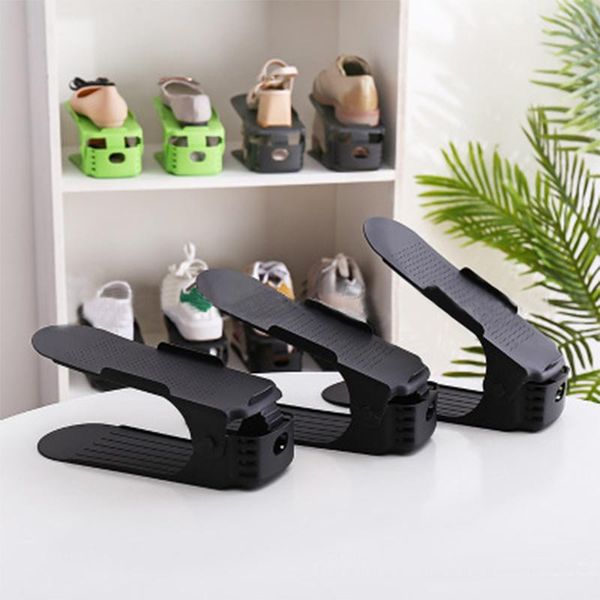 

10pcs adjustable shoe organizer double shoebox rack range storage shelf slot save space closet shoes saving clothing & wardrobe