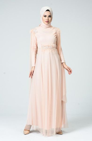 

ethnic clothing minahill feather tulle evening dress salmon 5234-04, Red