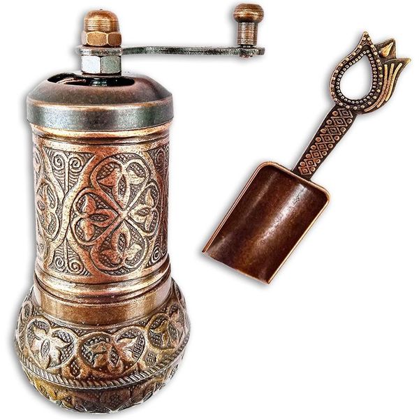 

manual coffee grinders pepper & salt grinder - turkish mill with antique looking spoon shaker zinc alloy casting carving metal