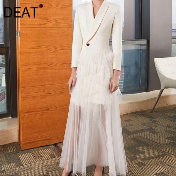 

spring fashion women clothing turn-down collar full sleeves ruffles cake dress mesh patchwork high waist we06000l 210421, Black;gray