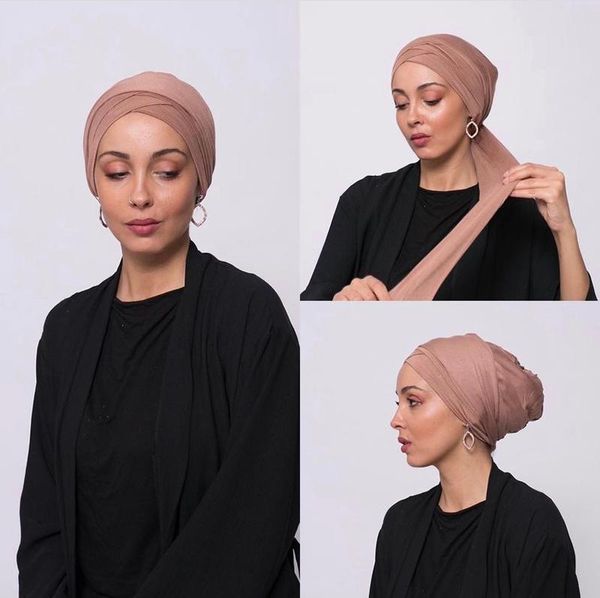 

ethnic clothing luxury design cross jersey headband headscarf muslim hijab islam inner scarf wraps stretch turbante foulard femme, Red