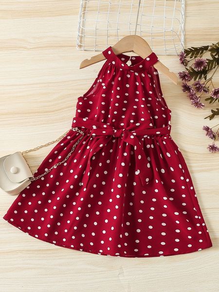 

toddler girls polka dot belted halter dress she, Red;yellow