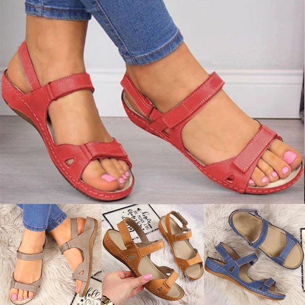 

tape womens open toe flats beach shoes casual summer sandals plus size footwear, Black