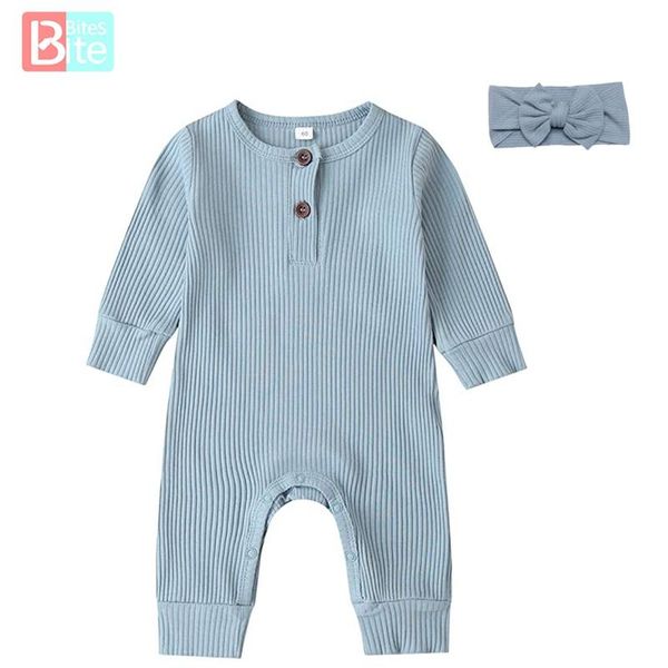 

2021born jumpsuits infant baby long sleeve rompers summer girl boy cotton clothes solid color 0-24 months, Blue
