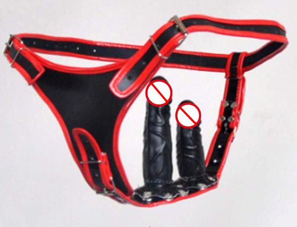 schwarz/roter Dildo-Höschen mit 2 weichen Dildos (Anal und Vagina), weiblich, vollständig verstellbar, gummierte Dildos, Höschen, Lederhosen, Shorts, 58jsgss