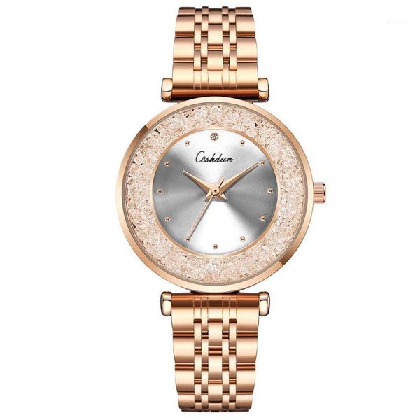 

elegant watch analog quartz crystal diamonds dial stainless steel bracelet dress wristwatch for women wristwatches, Slivery;brown